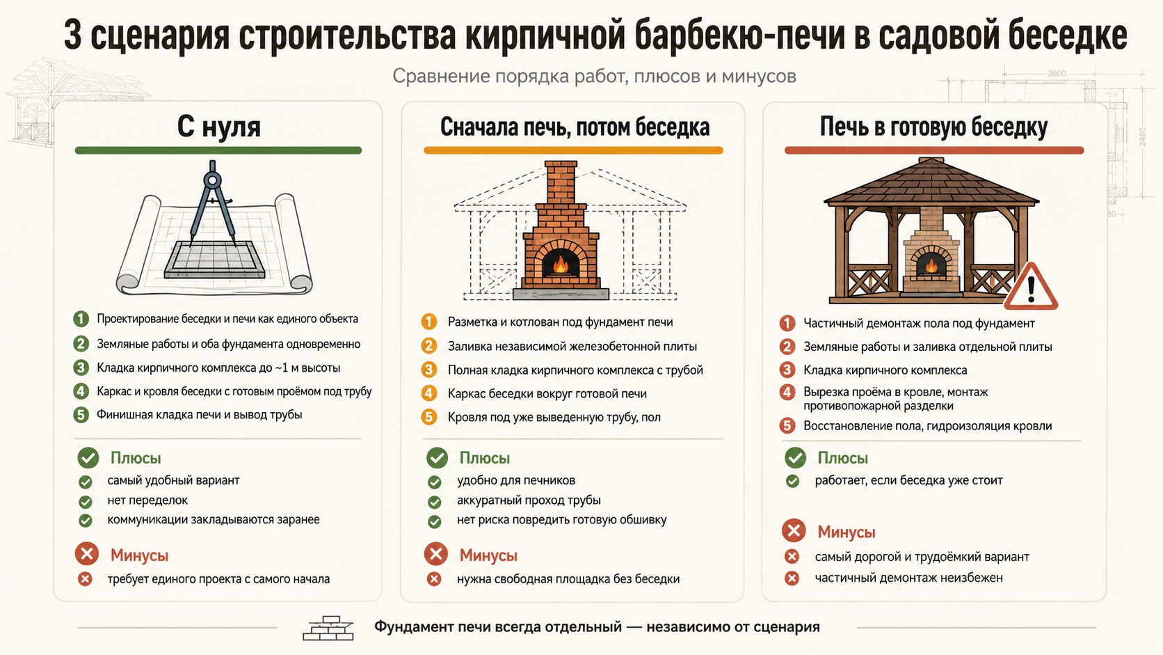 Три сценария строительства кирпичной печи в беседке