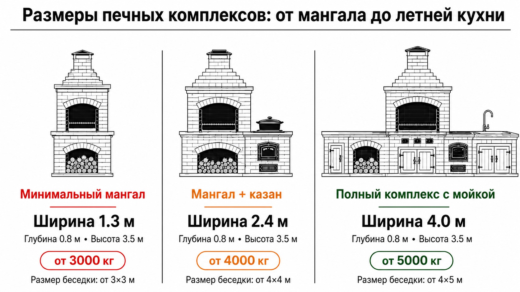 Размеры печеных комплексов