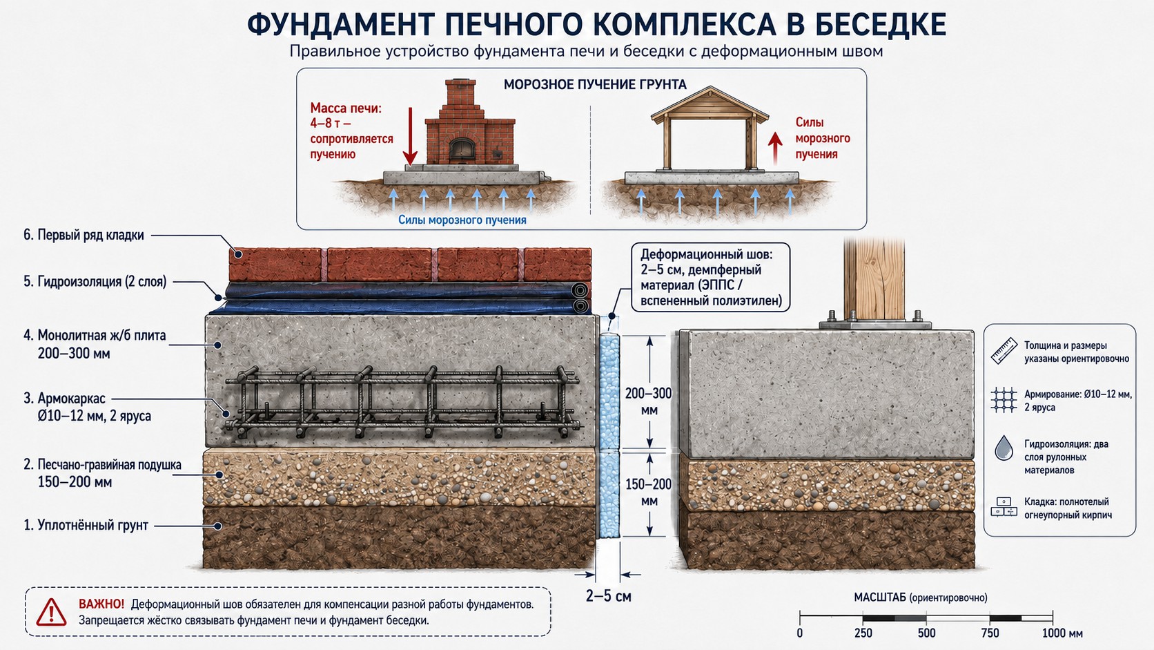 Фундамент печеного комплекса в беседке